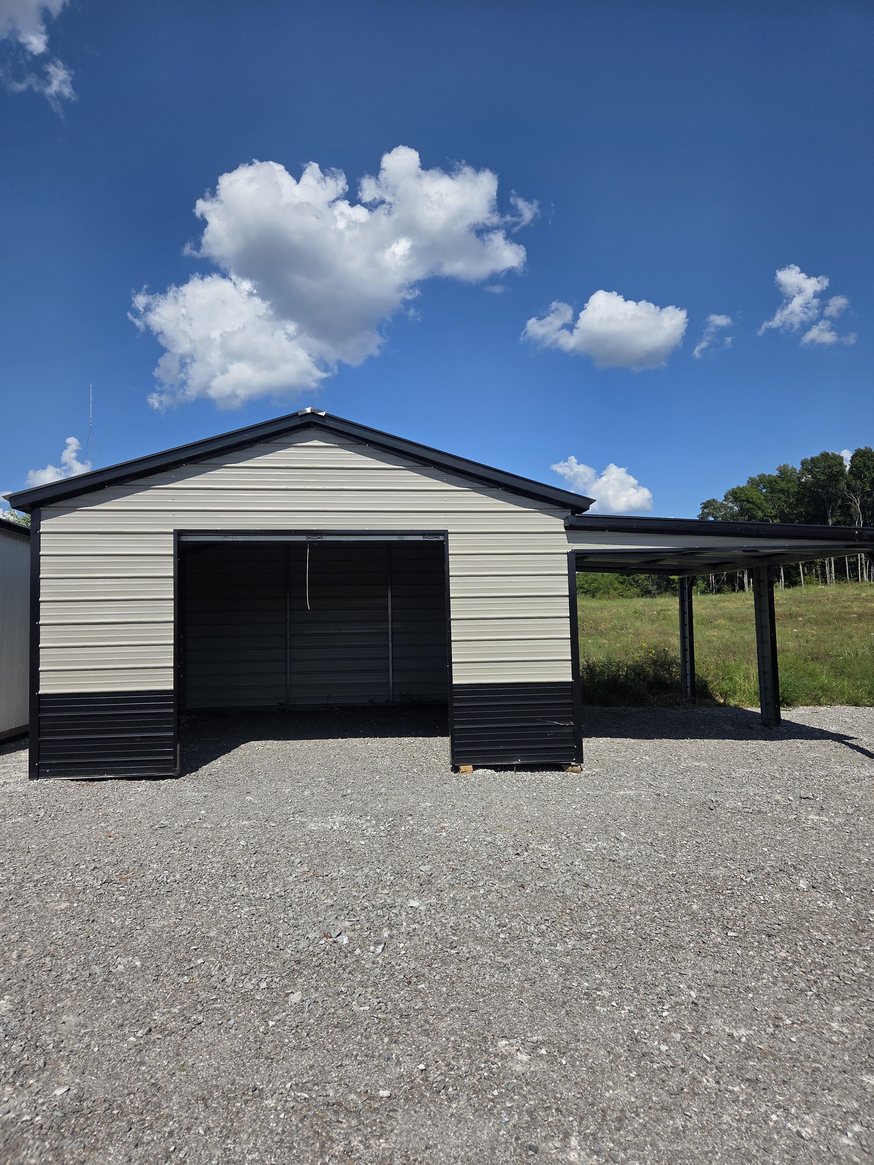 12′ × 24′ Metal Garage with Lean-To available at Middle Tennessee Portable Buildings in Lewisburg, Tennessee